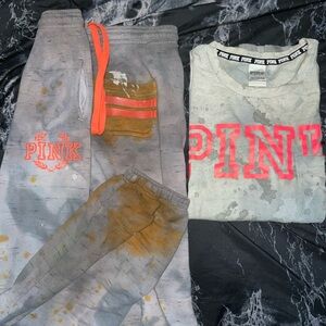Destroyed tie dye vs pink outfit heather marble Gray campus Sweatpants